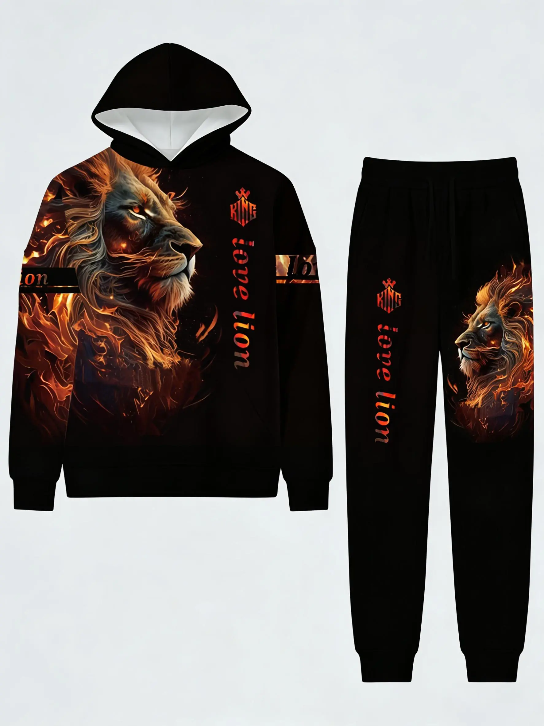 men's 2 piece sets Men's Novelty 3D Lion Pattern Printed Long Sleeve Zipper Hoodie - With Drawstring and Pocket, Casual Outdoor Clothing | Sports Style Hoodie | High Quality Men's Sportswear, Festivals, Halloween, Christmas, Gifts fathersdaygift