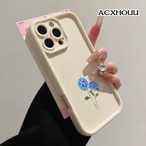 Case for iPhone 17 16 E Pro Max 15 Plus 14 13 12 11 XS XR Blue Hydrangea Watercolor Print TPU Silicone Rugged Durable Shockproof Protective Cover