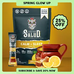 Salud 2-in-1 Sleep Aid + Calm Drink Mix, Lemon Honey Flavor, Melatonin, Magnesium, Saffron Extract, L-Theanine, Non-GMO, Gluten Free, Vegan, Low Calorie, 1g of Sugar (15 Servings)