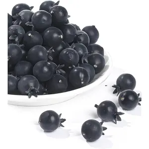 100 Pieces Artificial Blueberries, Realistic Blueberry Foam Fake Fruit for Home Decoration Party Ornament Photography Prop