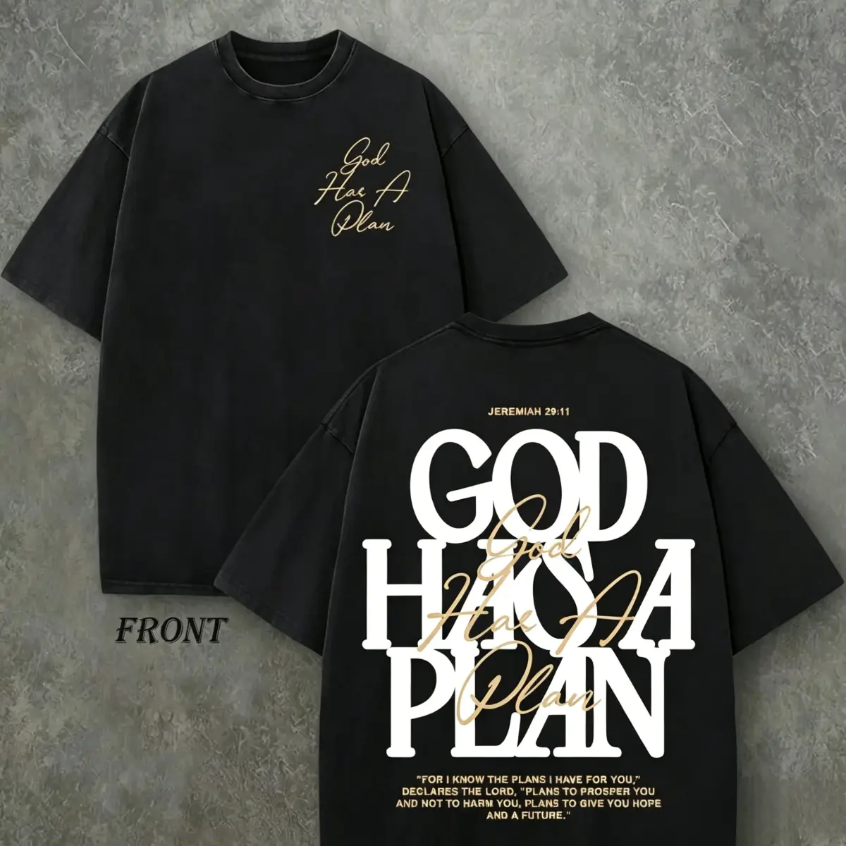 Trendy Vintage Christian T-Shirt - God Has A Plan (Jeremiah 29:11) Oversized Front & Back Graphic Tee |   Faith-Based Apparel Perfect for Spring & St. Patrick's Day summervibes