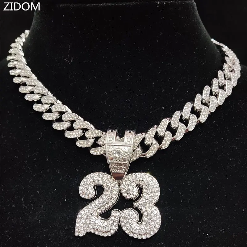 Men Women Hip Hop Number 23 Pendant Necklace With 13mm Crystal Cuban Chain HipHop Iced Out Bling Necklaces Fashion Charm Jewelry tiktokshopspringglowup summerwins,summerwins