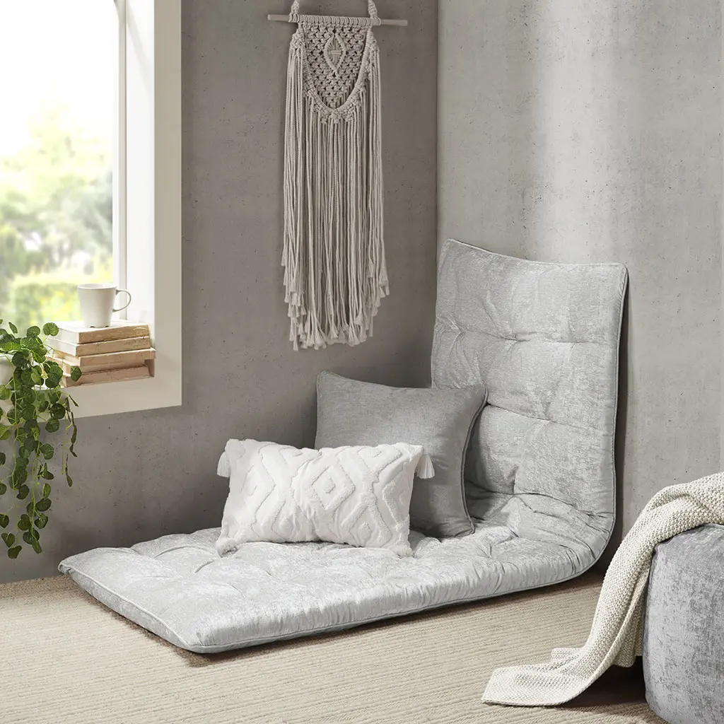 Soft Plush Floor Cushion Mat, 27" x 74", Grey Poly Chenille, Oversized Lounge Pillow for Reading, Meditation, Gaming, Bedroom, Living Room, Dorm Decor