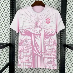 2026 Brazil Jesus Edittion Pink Color Soccer Jersey, Unisex Soccer Jersey For Couple Matching, Vintage Streetwear Soccer Jersey J
