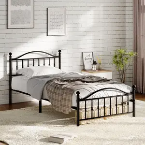 Sturdy & Noise-Free Metal Bed Frame - Twin Size Platform with Vintage Circular Headboard & Footboard - Heavy Duty Iron Construction - Easy Assembly - No Box Spring Needed - Black