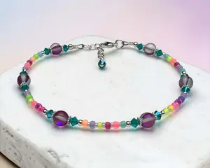 Electric Glow Purple Crystal Beaded Anklet