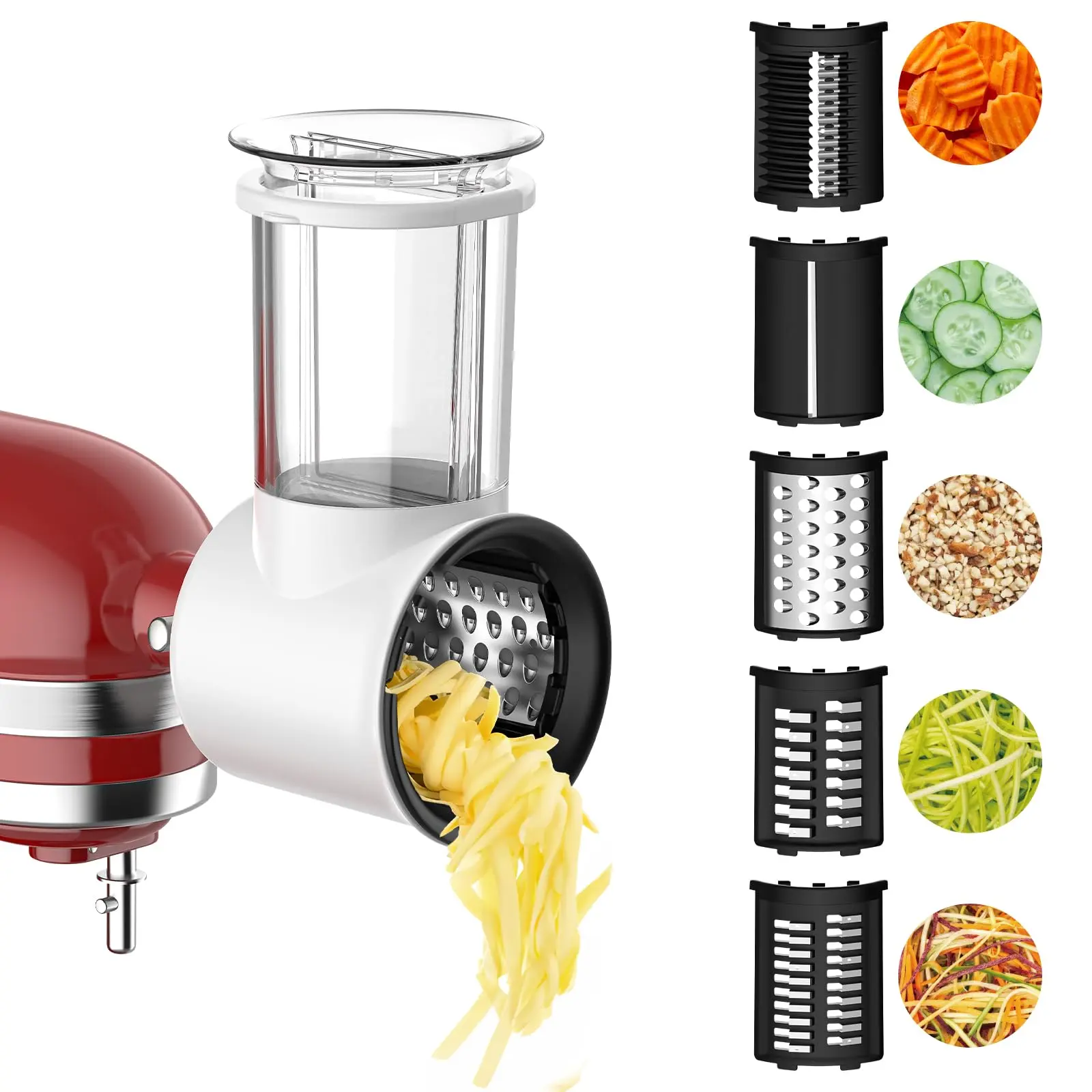 Cheese Grater Attachment For Stand Mixer - With 5  Vegetable Shredder Salad Maker Food Slicers Grinding Powder