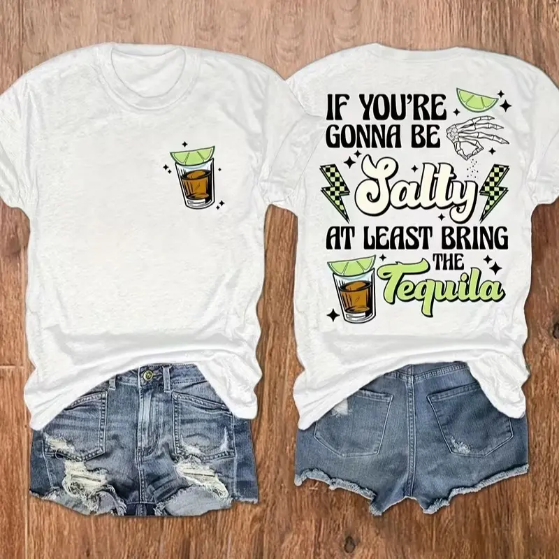 Letter Print Round Neck T-Shirt, Casual Vacation Women'S Short Sleeve Top, Women'S Clothing