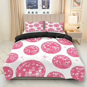 3PCS Duvet Cover Set, 1 Duvet+2 Pillowcases(Without filler), Disco Ball Dance Party Glam Theme, New Year Bedding Set, Pink Sparkle Design Suitable for decoration Bedroom, Living Room, Guest Room, Dorm Room.