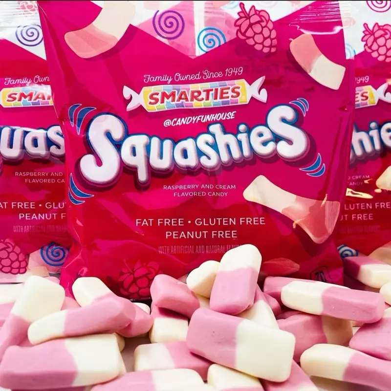 Smarties Squashies Candies 5 OZ ( Pack of 3 ), Raspberry and Cream Flavored Marshmallow Soft Foam Gummies snack  pack chewy candy buy  bulk gummy  food bulk candy gummi