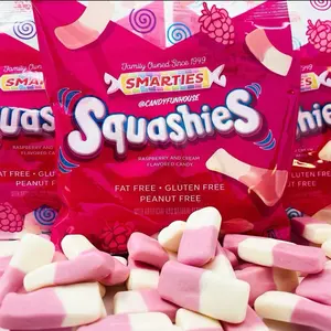 Smarties Squashies Candies 5 OZ ( Pack of 3 ), Raspberry and Cream Flavored Marshmallow Soft Foam Gummies snack  pack chewy candy buy  bulk gummy  food bulk candy gummi