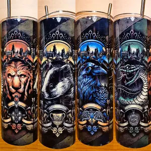 HP House 20oz Has All 4 Houses Tumbler Bottle Drinkware Metal Stainless Straw Stylish Water Bottles Drink Steel Cup