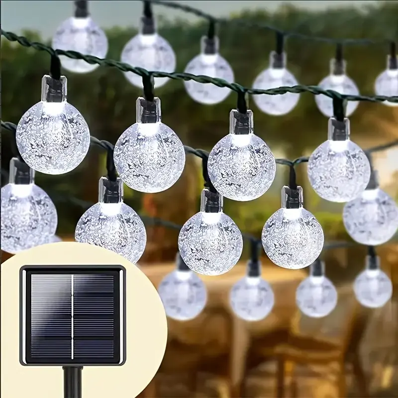 110PCS solar outdoor crystal ball LED light string, warm white light, IP44 waterproof, battery capacity (800mAh), lights up the night and creates a romantic atmosphere. Easily decorate courtyards, balconies, gardens, camping sites, and more.
