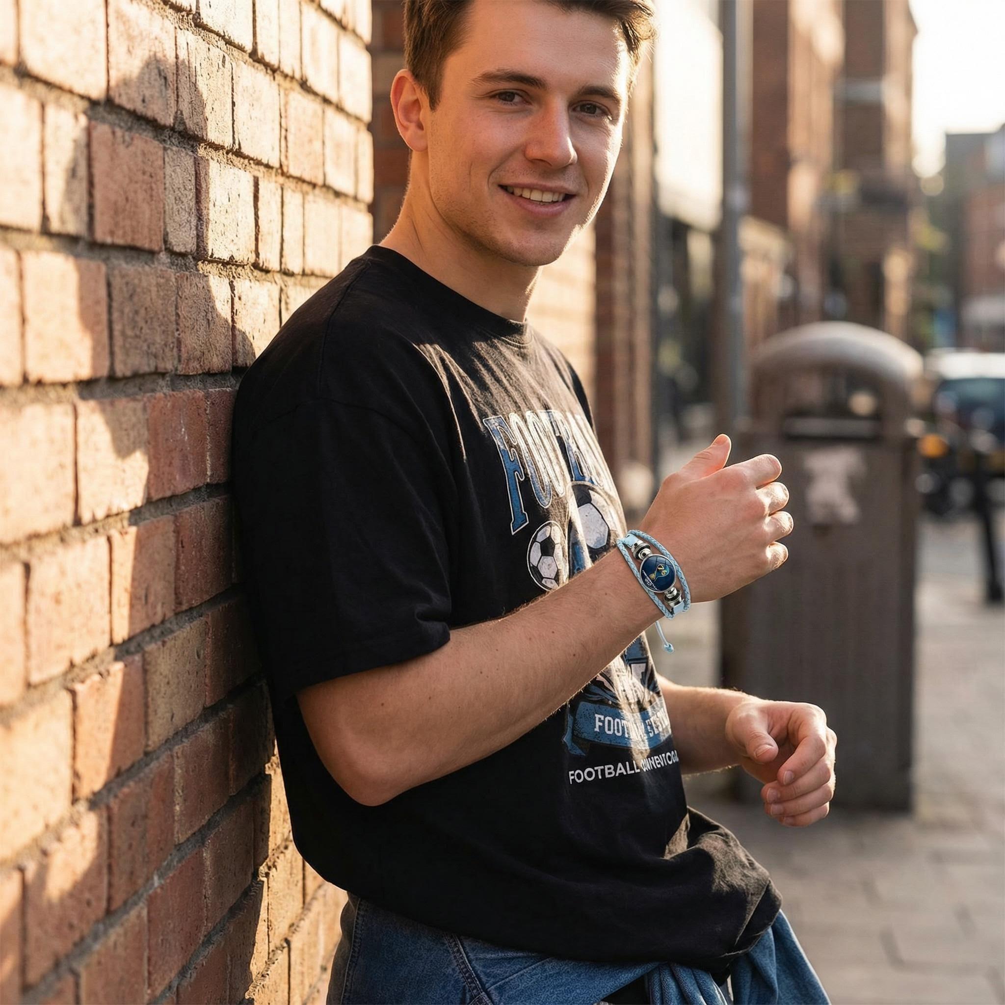 2026 World Cup Bracelet Adjustable Soccer Wristband Unisex Fan Gift PU Leather Braided Band Soft Durable Comfortable for All Day Wear