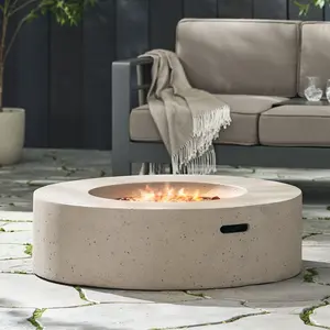 YYDS Outdoor 50,000 BTU Round MgO Concrete Propane Fire Pit, Light Grey (Tank Cover not Included)