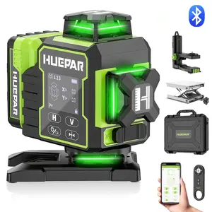 Huepar Laser Level 360 Self Leveling Bluetooth 4D 16 Lines Green Cross with Electric Rotating Base & Large LCD Screen for Construction W04CG