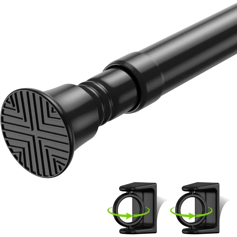 Small Tension Rod 18-36 Inch Black Tension Curtain Rod No Drilling Spring Curtain Rods Adjustable Curtain Rod For Windows,Door,Closet,Kitchen
