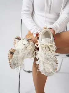 Water Drill Lace Retro Women's Agan Shoes, Spring Fall New Design, Butterfly Feather Full Rhinestone, Anti-Slip Sport Shoes