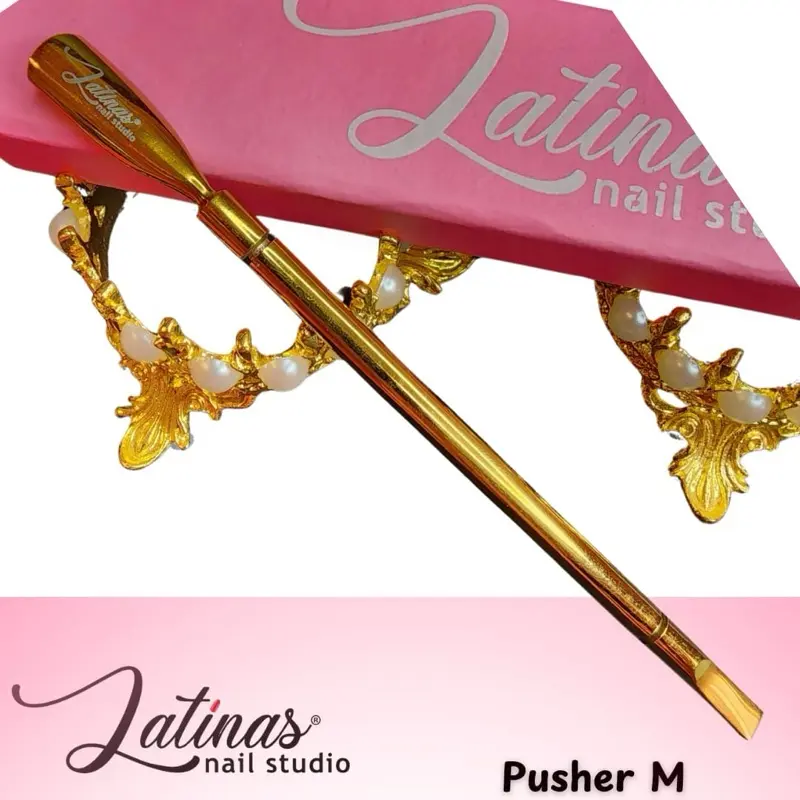 Latinas Nail Studio Cuticle Pusher, 1 PCS Pink and Gold Professional Pedicure Manicure Tool with Stainless Steel Dual End Pusher, Nail Scraper Nail Care Nail Art