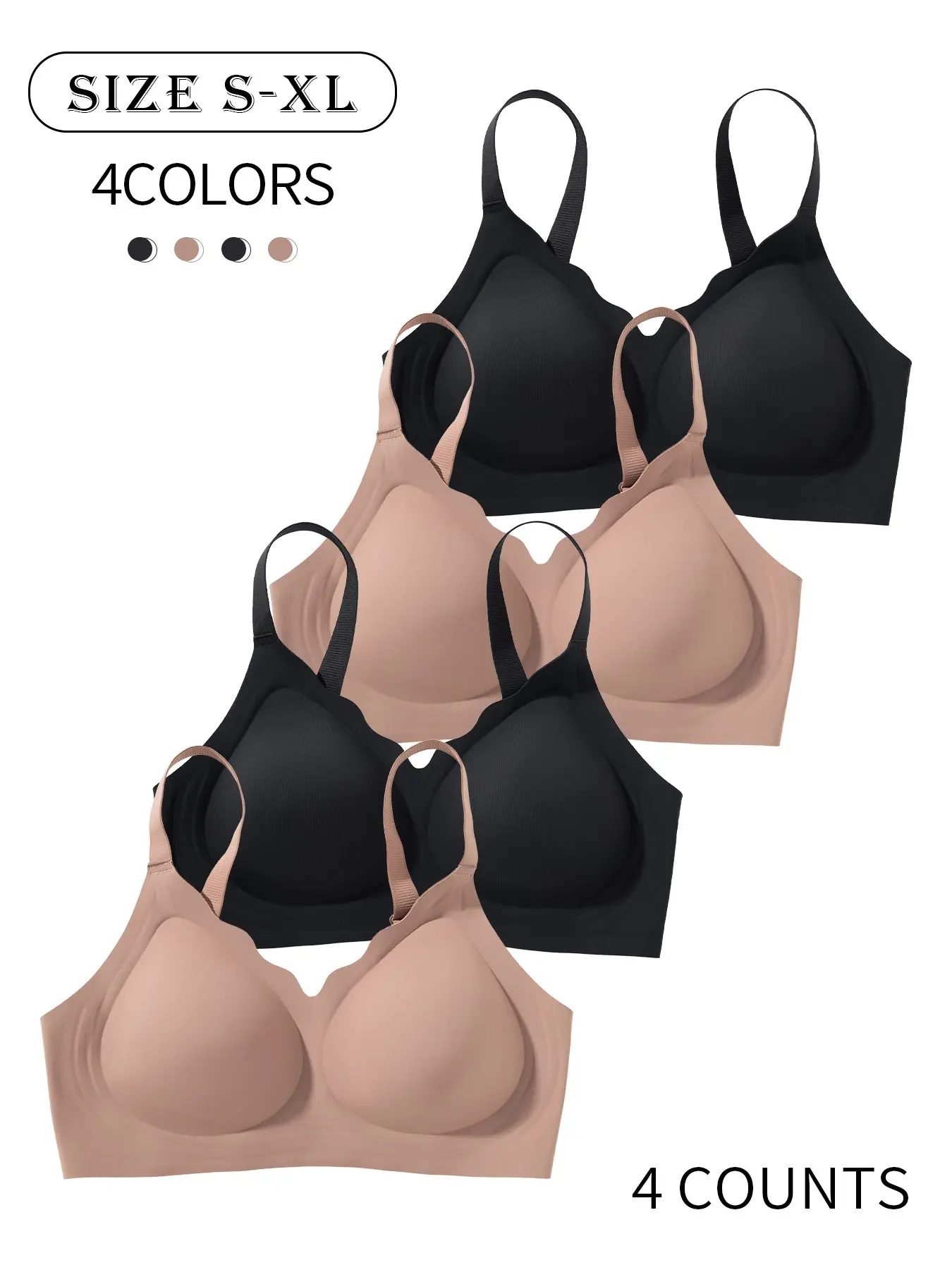 4 Pack/ 5 colors Seamless Jelly Women's Bra with Back Closure and Padded Cups, Padded Supportive Seamless, Comfortable, Skin-Friendly, Breathable, Lifting and Gathering, One-Piece Daily Casual Adjustable Bras