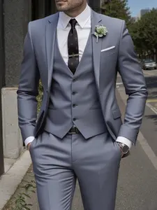 Men'S 3pcs Suit Set, Including a Long Sleeve Blazer, Vest, And Trousers, Perfect for Formal, Business Casual Occasions, Stylish And Elegant, High-Quality for Weddings, Business Events, And Parties