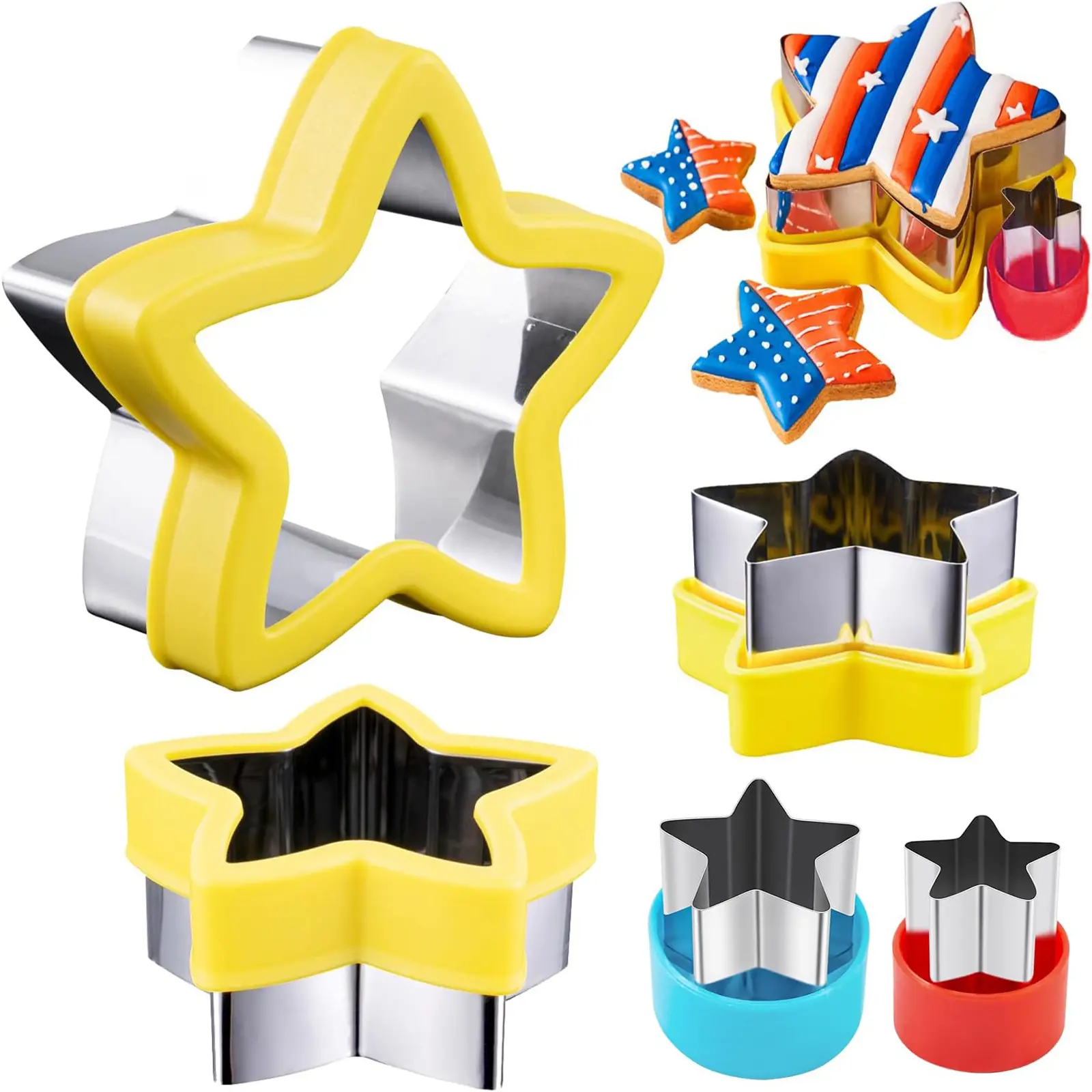 Stainless Steel Cookie Cutter Set Star Shapes DIY Baking Tools Mold Bread Pancake Maker Biscuit Vegetable Cutter Kitchen Gift 5 Pack Star Cutters For Baking Fruit Dessert Sandwich