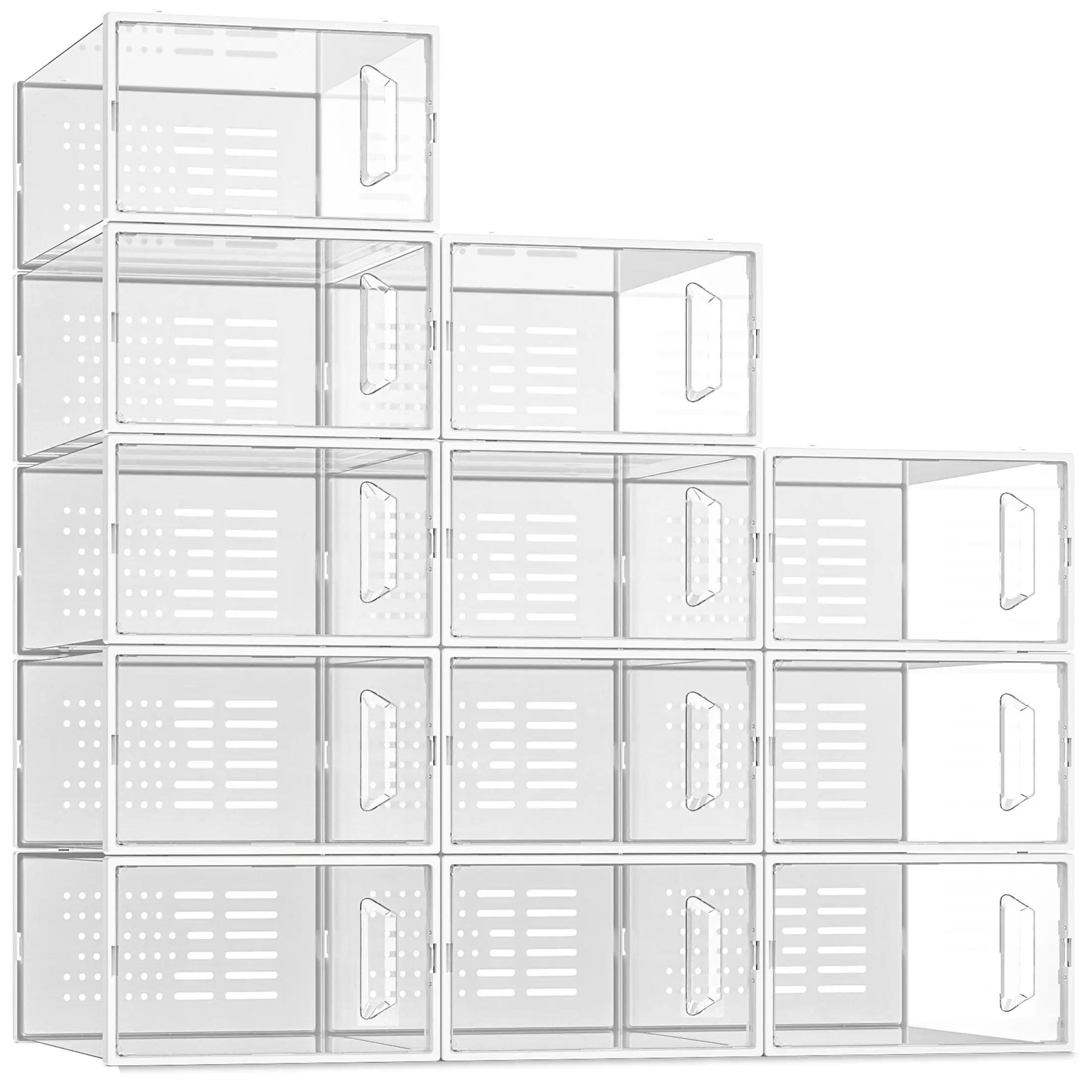 12 Pack Shoe Storage Box, Shoe Organizer for Closet, Clear Plastic Stackable Shoe Boxes, Space Saving Foldable Sneaker Shoe Rack Containers Bin Holder