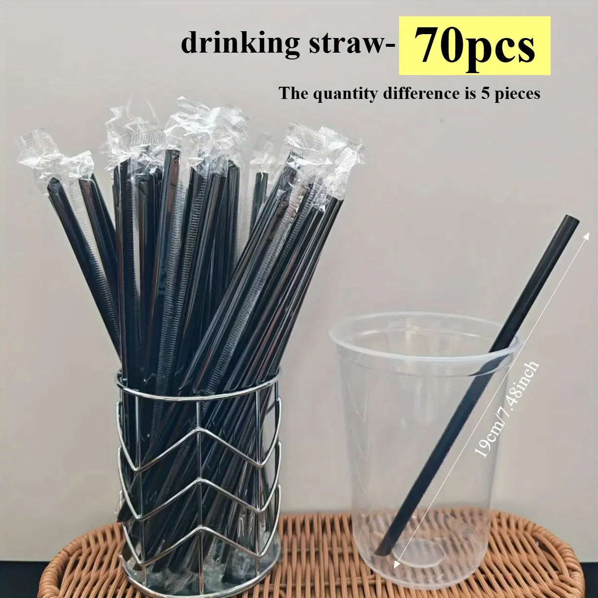 Black PP Material Straw - Length 19cm/7.48 inches, | Beverage Straw, Independent Packaging, Plastic Straws, Straws Drinking Plastic | Perfect for Party Supplies, Milk Tea, Beverages, Restaurants, and Home Use | 70pcs