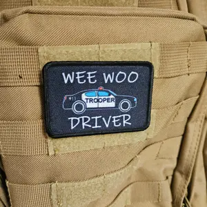 State Trooper Wee woo driver sheriff department car driver funny  brown version 2"x3" removable morale patch with hook and loop backing