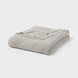 Full/Queen Sweater Knit Bed Blanket Gray - Threshold Full/Queen Sweater Knit Bed Blanket Gray - Threshold