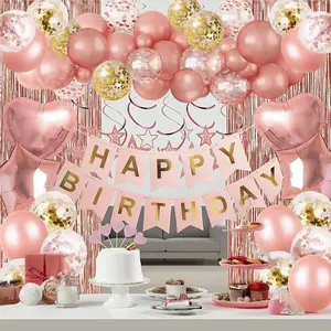 Happy Birthday Letter BalloonSet Blue Silver Rose Gold Party Decoration with Foil Curtain Heart Shaped Metallic Latex Confetti Balloons for Boyfriend's Gift Summer Home Decor Baby Shower balloon kit