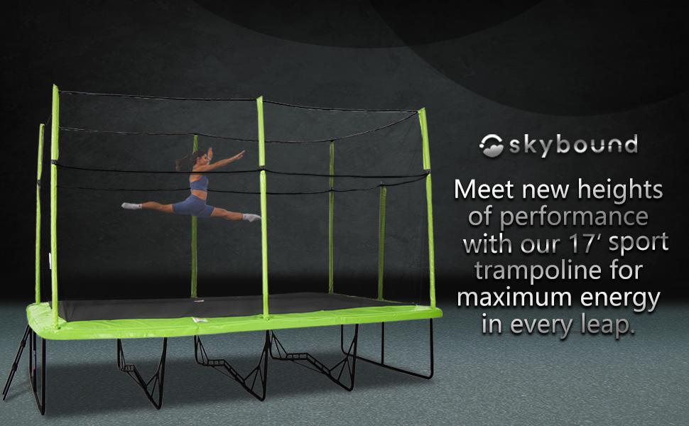 SkyBound Rectangular Trampoline with Enclosure Net 10x17 FT - Rectangle Trampolines Performance Build for Families and Athletes and Kids- Reinforced Welding Base - Gymnastics Trampoline Superior Bounce
