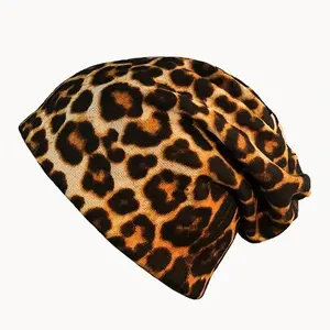 Women’s Boho-Inspired Leopard Printed Beanie, Digital Pattern Breathable Stretchy Skull Cap, Lightweight Soft Fashion Hat for Travel Yoga Outdoor Daily Use