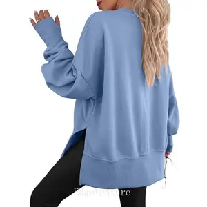 Women's oversized sweatshirt with thumb hole long sleeve hoodie, autumn side seam pullover shirt