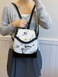 Women's Fashionable Butterfly Pattern Backpack, Casual Versatile Shoulder Bag for Daily Used, Trendy All-match Bag for Commuters and Students