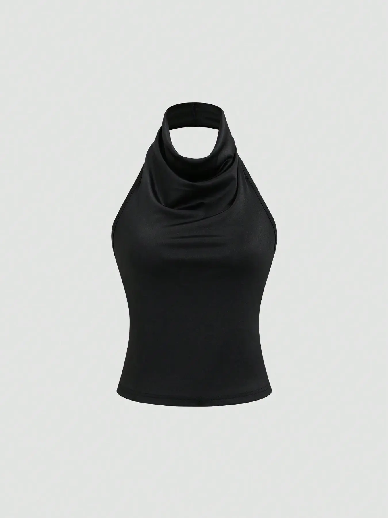 1 Piece Cowl Neck Halter Sleeveless Top, Casual Summer Minimalist Versatile Bodycon Fitted Open-Back Crop Tank, Camisole Tank Tops