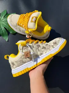 New Dopamine Fashion Plus Size Men's Shoes, Breathable Mesh with Bold Two-Tone Laces, Trendy Chunky Bread Shoes, Thick Bottom Non-Slip Wear-Resistant, Perfect for Party Daily Vacation, Lemon Yellow Plaid Couple Sneakers, Size 48