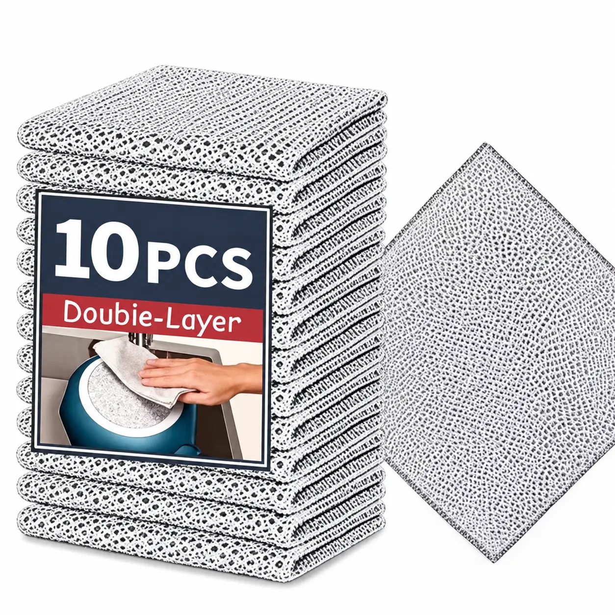 10/20 Packs Stainless Steel Scrubbers, Non-Scratch Heavy-Duty Metallic Fiber Cleaning Cloths, Reusable Wet-Dry Multipurpose Kitchen Tools for Pots, Pans, Sinks, Dishwasher Safe Dishwashing Rags wire double-layer housekeeping essential wired ish