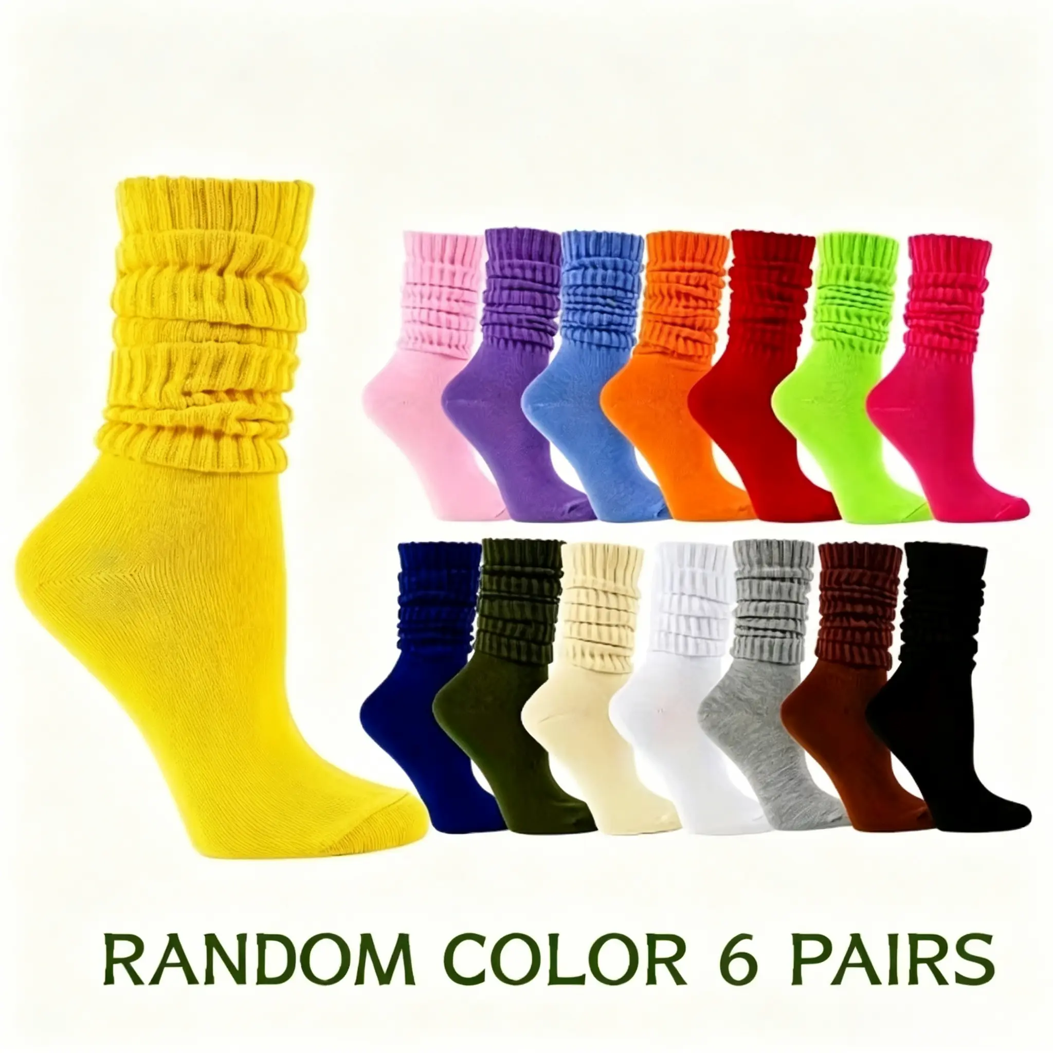 6 Pairs Women's Random Macaron Color Ribbed Slouch Calf Socks, Versatile Japanese Korean Style Autumn Winter Daily Wear High-Tube Socks Calf-Length Slouch Socks