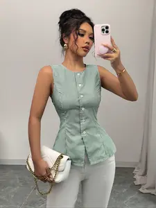 Light Green & White Pinstripe Sleeveless Ruched Cottagecore Fresh Blouse Light Green Pinstripe Sleeveless Ruched Chic Office Casual Blouse Light Green & White Pinstripe Sleeveless Ruched Spicy Baddie Blouse