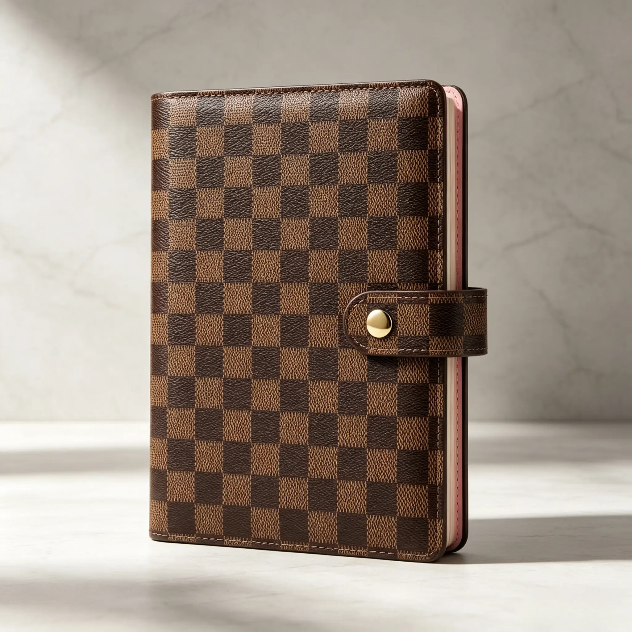 Checkered Faux Leather Binder Journal Cover (22x15cm) with Secure Metal Snap Closure, Classic Grid Planner Sleeve, Compact Organizer, Lightweight Slim Uniform Stitched Notebook Protector for Office, Stationery Accessory for Men Women, Checkboard Pattern