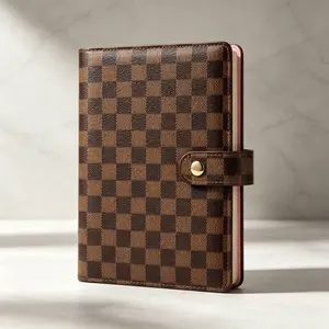 Checkered Faux Leather Binder Journal Cover (22x15cm) with Secure Metal Snap Closure, Classic Grid Planner Sleeve, Compact Organizer, Lightweight Slim Uniform Stitched Notebook Protector for Office, Stationery Accessory for Men Women