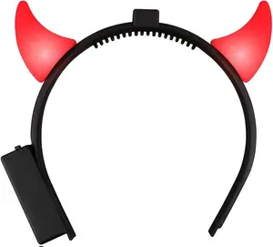 FlashingBlinkyLights Red Light Up Devil Horns LED Headband Comfy Black One Size Fits Most Halloween Costume Accessory