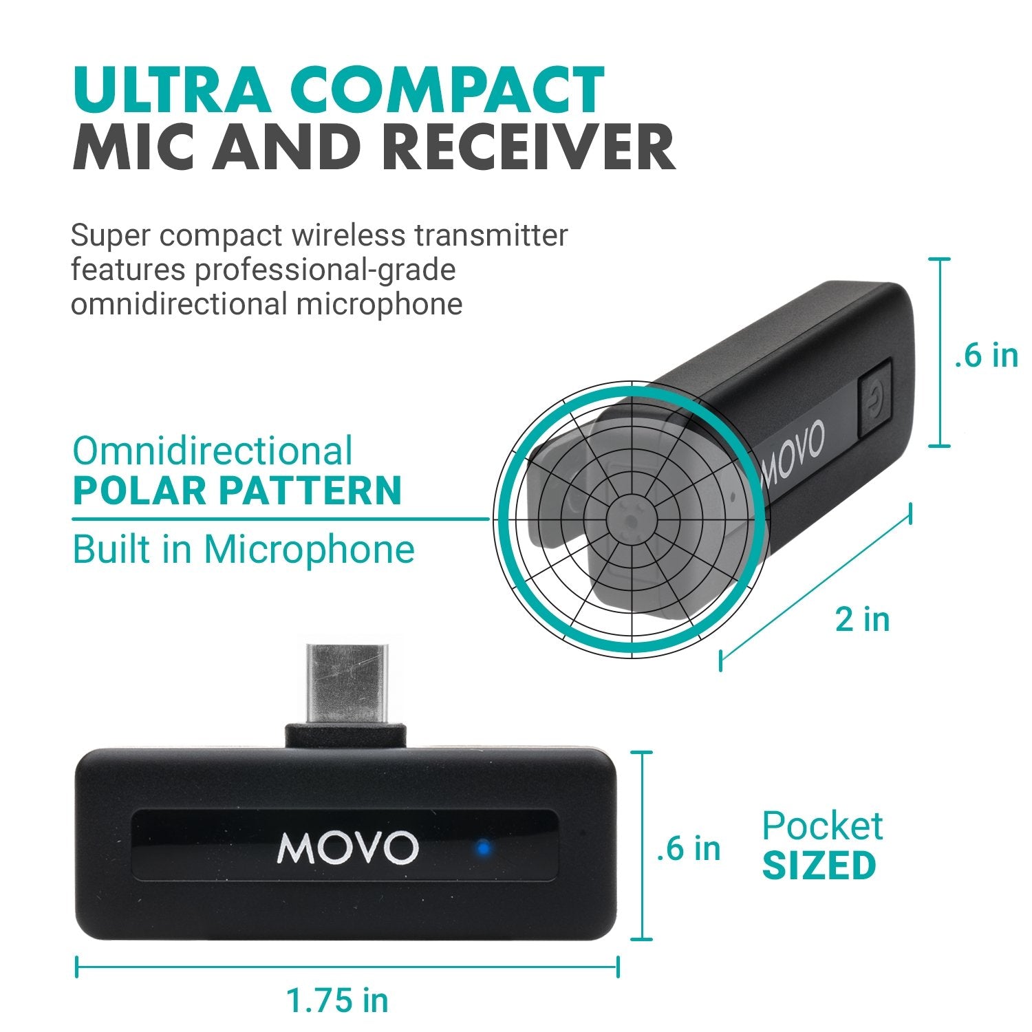 Movo Wireless Mini USB-C Microphone System | Pro Lapel Mic with Noise Cancellation, Long-Range for Android & USB-C Devices