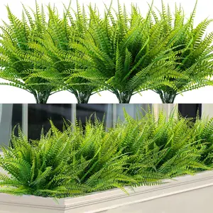 12  Artificial Boston Ferns Artificial  Outdoor Greenery Stems Faux Shrubs UV Resistant for Garden Front Porch Table Window Box  ations