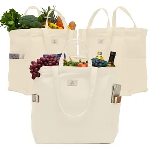 Canvas Grocery Tote Bag – 12oz Cotton Reusable Market Bags, Set of 3
