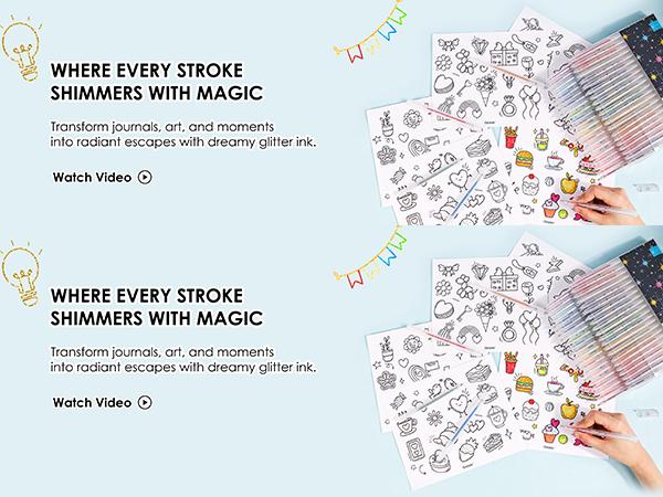 [Flash Sale] Grabie Dual Tone Iridescent Glitter Gel Ink Pens - 12/18 Vibrant Colors for Lettering, Coloring Books, Scrapbooking, Planner and More colorful pens, crafts, drawing, design Art Markers Set, gift for valentines's day