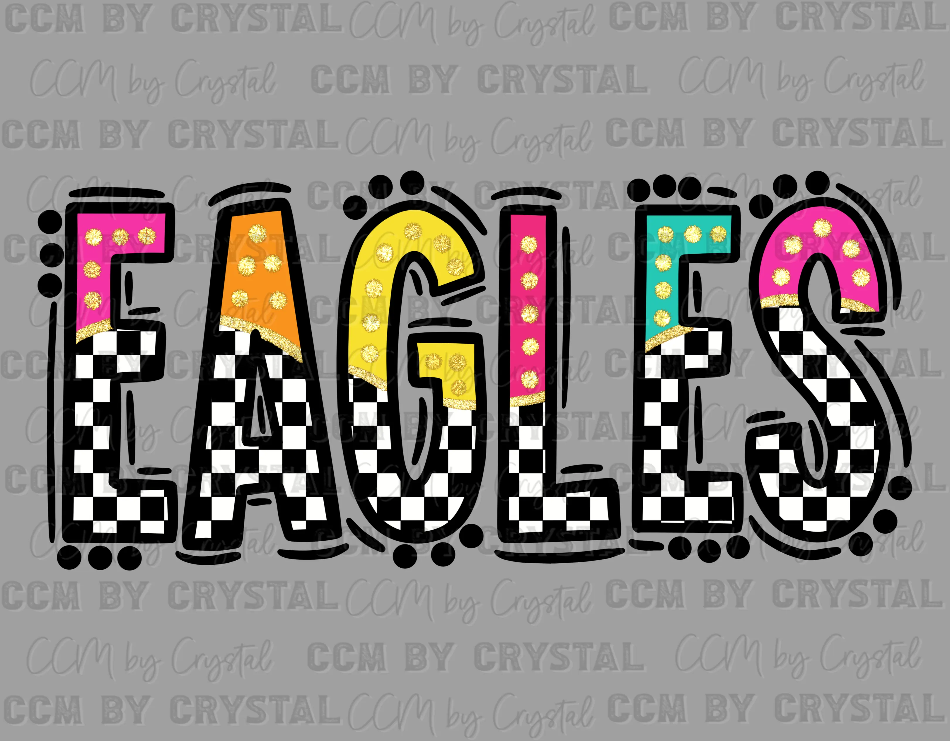 Eagles Colorful Mascot Checkered Ready to Press Transfer Direct to Film DTF Transfers