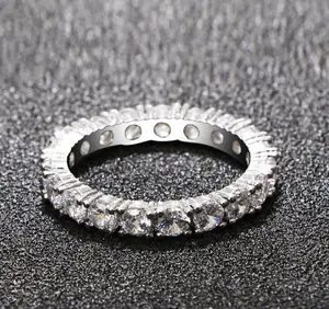 Sterling Silver Clear Cubic Zirconia Ring Minimalist Engagement Wedding Band Eternity Ring for Women Fashion Round Cubic Zirconia Full Eternity Stackable Ring For Jewelry Gift