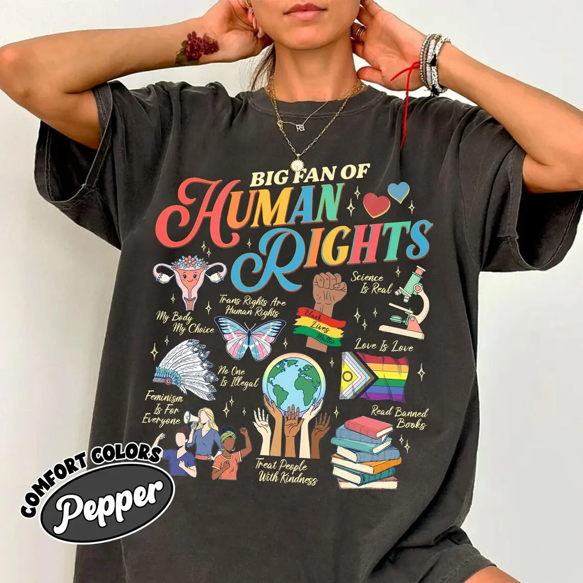 Big Fan Of Human Rights Shirt Comfort Colors, Equality Social Justice T Shirt, Gift For Activist, Rainbow LGBT Tee